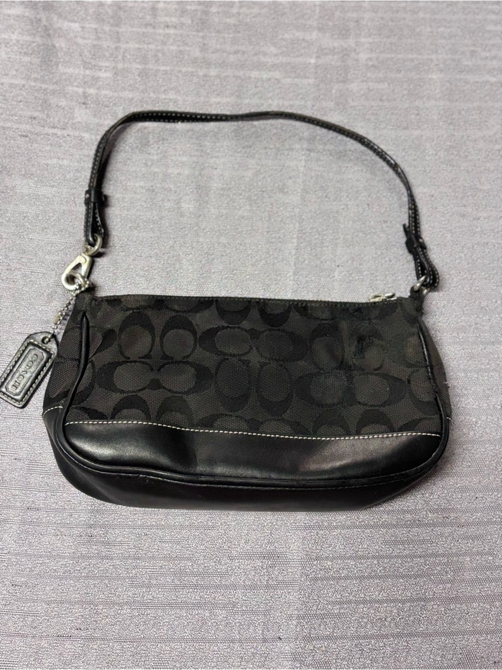 Vtg Coach Demi Pouch Mini Hand Shoulder Bag Black Canvas Leather Straps Womens
